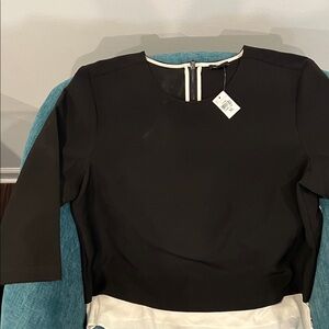 Ann Taylor Black and Cream Blouse Xl NWT mixed media